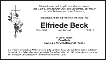 Traueranzeige von Elfriede Beck von Pegnitz-Zeitung